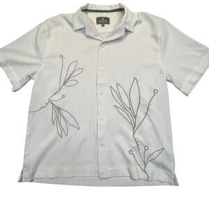 Saints Studio Men Large White Floral Embroidered Button Up Resort Vacation Shirt